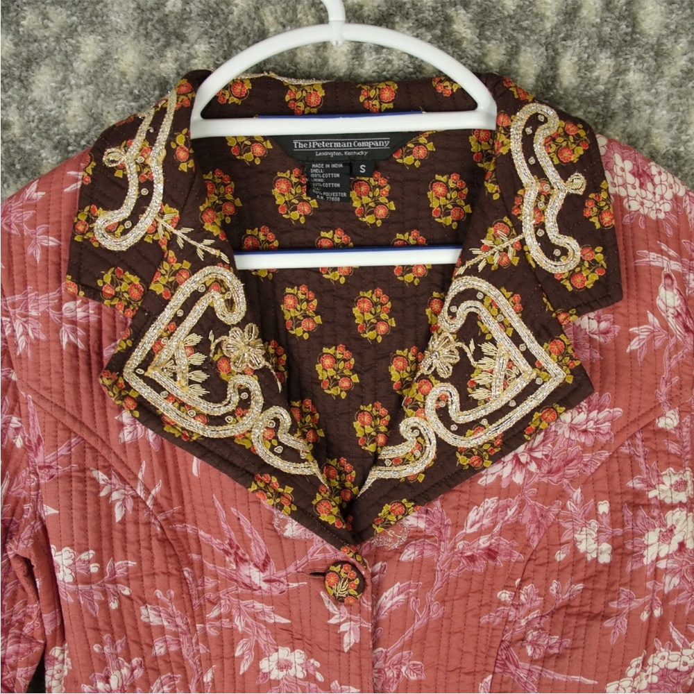 The J. Peterman Company Quilted Coat Jacket Womens Small Floral Embroidered EUC - Picture 8 of 16